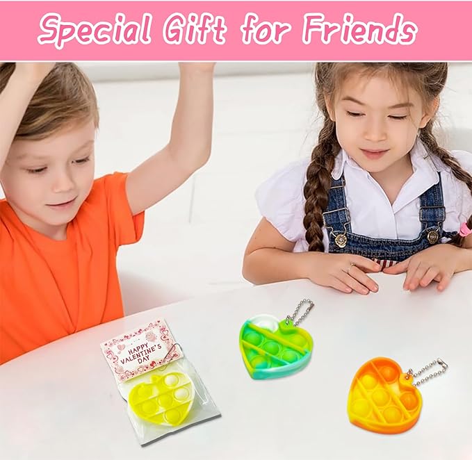 48 Packs Valentines Day Cards for Kids, Heart Pop Valentines Fidget Toys Bulk Stress Relief Fidget Toys for Kids Valentine's Party Favors School Classroom Exchange Gifts，Valentine's Day Gift