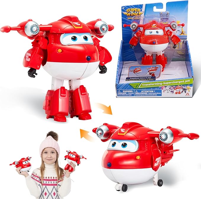 Super Wings 5" Transforming Supercharged Jett Airplane Toys, Action Figure, Airplane to Robot, Season 4 Transformer Toys, Gifts for 3+ Year Old Kids, Toys Plane Vehicle for Preschool Kids Play White