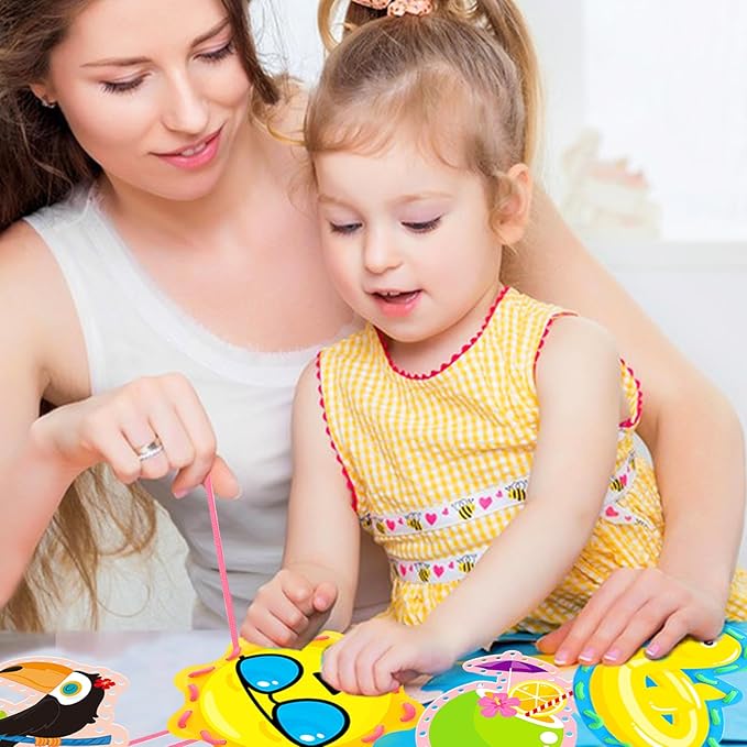 Summer Lacing Cards Sewing Cards 12 Pack Beach Theme Pool Party Decoration Double Sided Cardboard Lacing Playing Games for Kids Toddler Preschool Home Developing Imagination Education Supplies