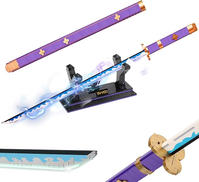HI-REEKE Cosplay Anime Swords Building Blocks Kit 1 Piece Roronoa Zoro Enma Yamato Sword Model Samurai Katana Toys for Adult -936PCS Luminous