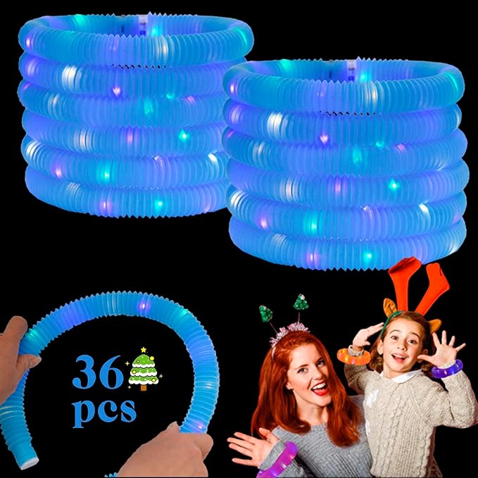 Light Up Glow Necklaces Bracelets Party Favors Accessories for Toddlers, Glow Sticks Pop Tubes for kids, Glow Birthday Camping Wedding Party Supplies Decorations for Boys Girls (Blue 36 pack)