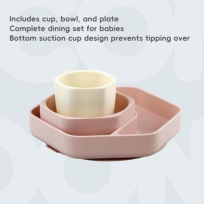 8PCS Baby Feeding Set,Silicone Baby Weaning Sets Baby Led Weaning Supplies Divided Plate Suction Bowl Cup with Straw Bib Feeder Spoons for 6+ Months (Yellow)