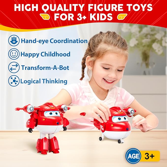Super Wings 5" Transforming Supercharged Jett Airplane Toys, Action Figure, Airplane to Robot, Season 4 Transformer Toys, Gifts for 3+ Year Old Kids, Toys Plane Vehicle for Preschool Kids Play White