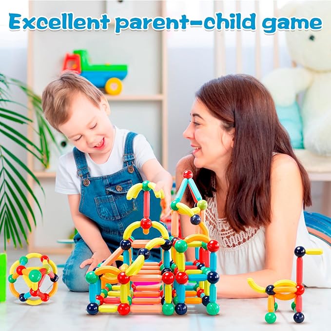 DMOlU 64PCS Magnetic Building Toy for Kids Stem Educational Toys for Toddlers Montessori Learning Magnetic Sticks and Balls,Gift for Christmas Birthday