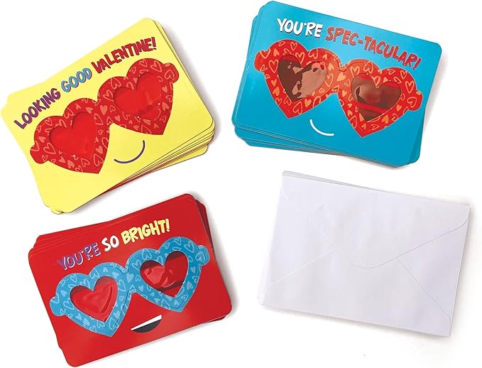 Playhouse Heart Eyes Punch Out Glasses 28 Card Super Valentine Exchange Pack for Kids