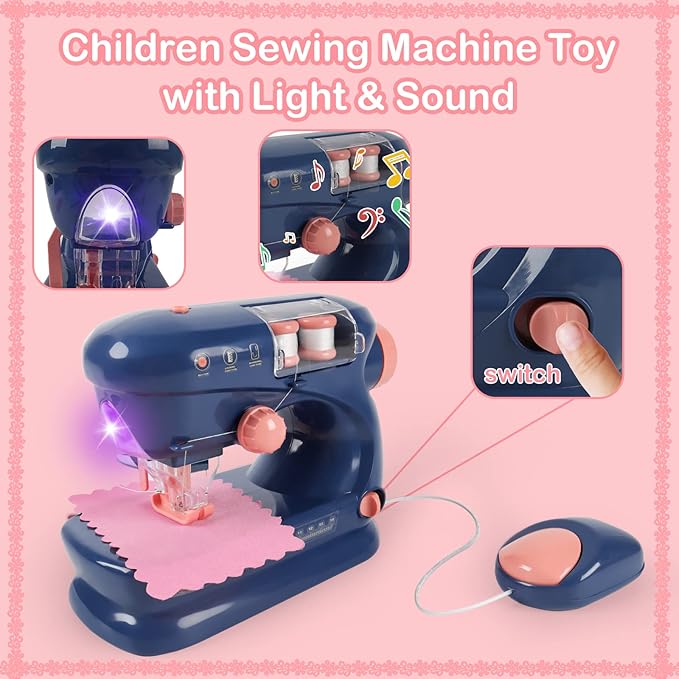 deAO Sewing Machine for Beginners,Sewing Machine Toy with Lights and Music,Control and Accessories Included,Sewing Kit for Kids from 8 Years Old