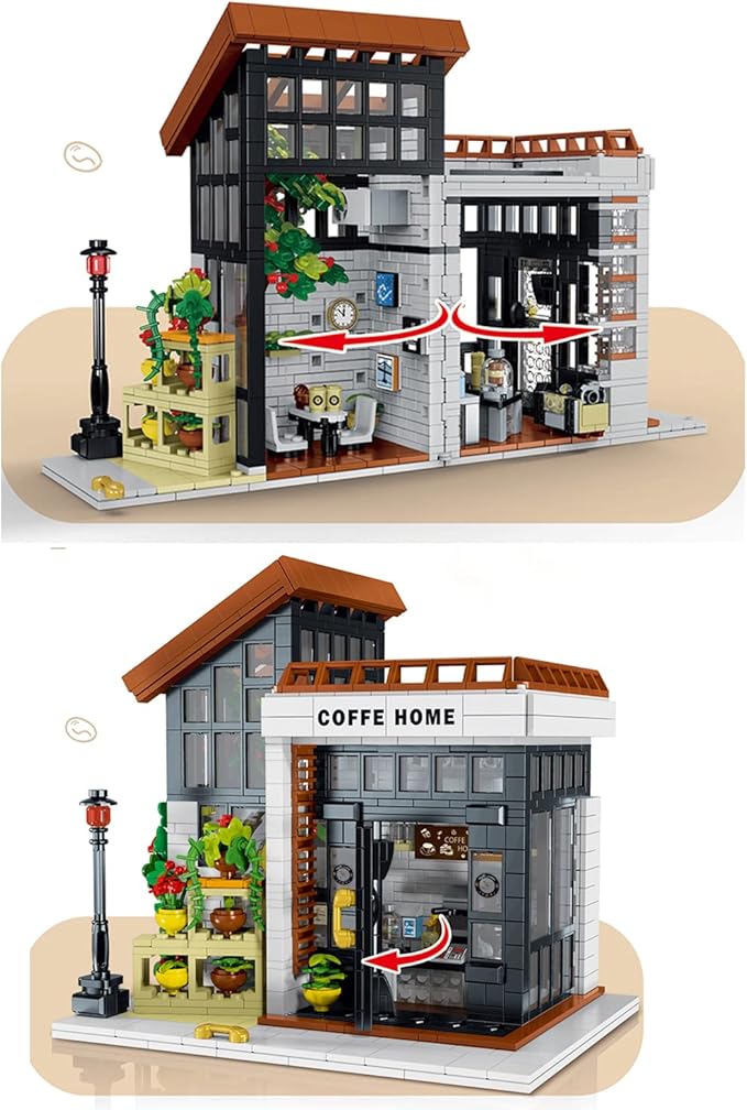 Cafe House Architecture Building Set with LED Light,City Coffee House Model Kit,Building Blocks Toy for 15+ Age Teen,Adult (1512 Pieces)