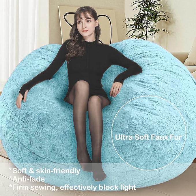 Bean Bag Chair for Adults and Kids Without Filler Soft Oversized Round Cover for Giant Beanbag Chair Lounge Chair Lazy Sofa Stuffed Animal Toyes Storage, 7FT, Lemon Yellow