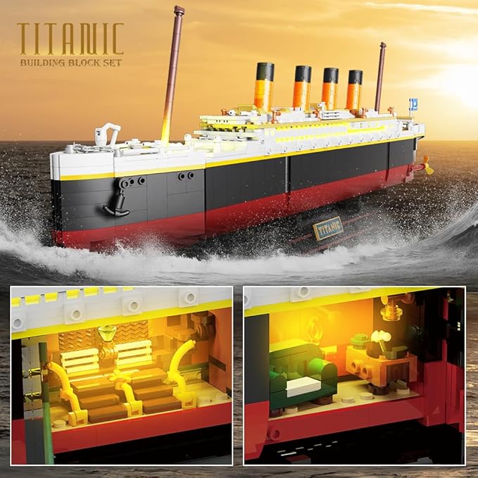 Titanic Building Set with LED Light, 2 in 1 Titanic Ship Mini Building Block 1883 PCS, Ship Model with Glacier Display Stand, Building Brick Toy Gift for Adults Teens Kids Boys Girls 10 11 12+
