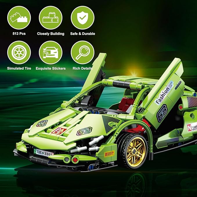 586 Piece Sports Car Model Building Kit for Kids,Teens and Adults,MOC 1:18 Racing Pull Back Car Model Building Set,STEM Educational Building Toy Car,Christmas Birthday Gift for Boy Girl Age 6+