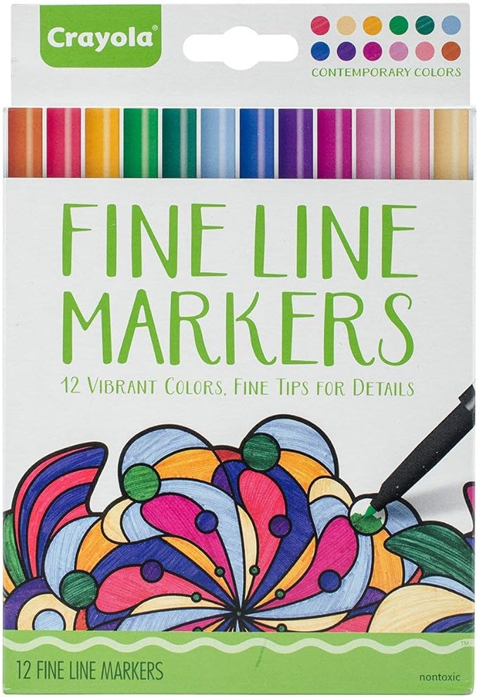 Crayola Aged Up Adult Coloring 12ct Fine Line Markers, Contemporary Colors, Multicolor (58-7714)
