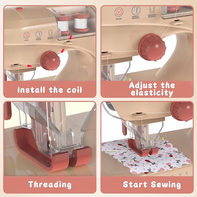 deAO Sewing Machine for Beginner, Safe Small Sewing Kit with Music Pre-Threaded Thread Fabric, Pretend Play Arts and Crafts Toys Gift for Kids Ages 8-12 Childrens Girls Boys for Birthday Christmas