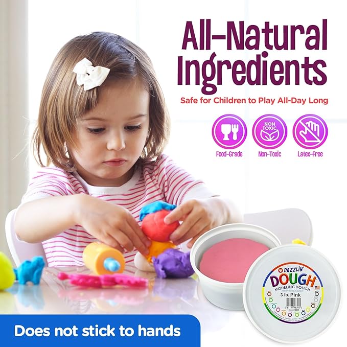 Hygloss Play Modeling Dough - Pink Dough Unscented - Safe & Non-Toxic for Kids Arts & Crafts - Party Favors - Classroom Supplies - 3lb