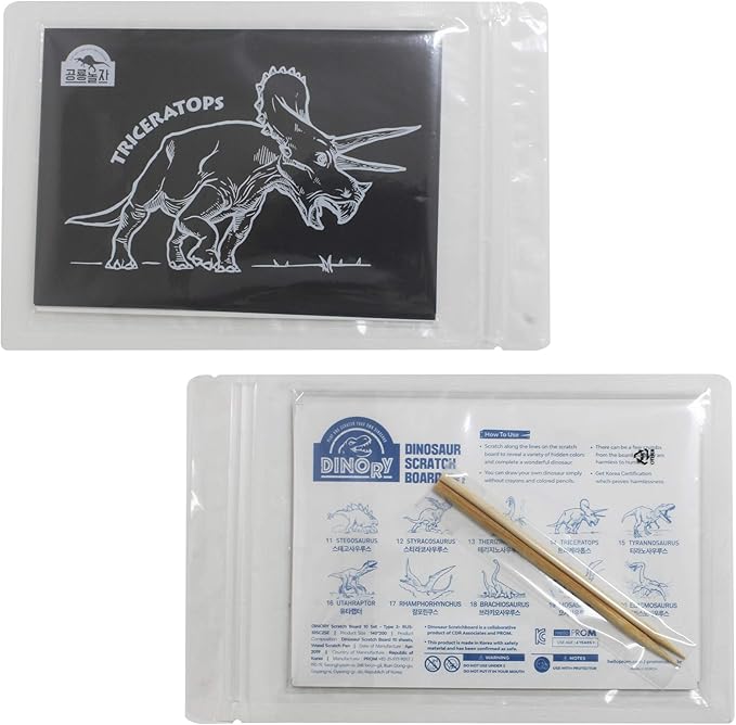 DINORY Scratch Art for Kids & Adults, Dinosaur Scratch Set 102 (10 Dinosaurs)