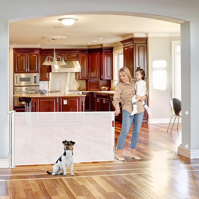 75 Inch Extra Wide Baby Gate for Wide Openings Indoor Outdoor Retractable Baby Gates Extra Wide Retractable Dog Gate Long Baby Gate Dog Gates for The House Extra Wide Child Gates for Doorways, White