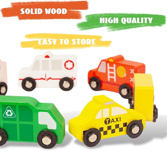 Wooden Train Car Sets for Toddlers, Train Toy Magnetic Sets Fits Brio, Thomas, Melissa and Doug, Kids for Boys Girls 3 4 5 Years Old