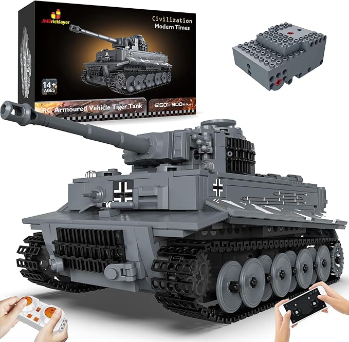 JMBricklayer Tank Building Sets for Adults or Boys - WW2 Military RC Tiger Army Tank Model Toy, Armed Construction Vehicle Set Ideal Gifts Toys 61501