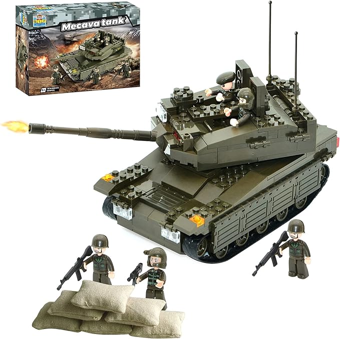 QLT Military Tank Building Blocks Set,Merkava WW2 Military Tank Armed Tank with 5 Soldier Figures,Toys Gift for Boys 8-12(343 Pcs)