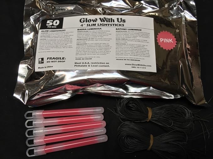 Glow Sticks Bulk Wholesale, 50 4” Pink Glow Stick Light Sticks. Bright Color, Kids Love Them! Glow 8-12 Hrs, 2-Year Shelf Life, Sturdy Packaging, GlowWithUs Brand