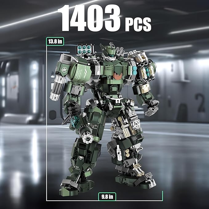 Mech Building Blocks Set for Adults，Motorized Robot Model Building Kit with Multiple Weapons, Hard Core Industrial Style Collectible Gifts for Man Boys Ages 12+ (1403 PCS)