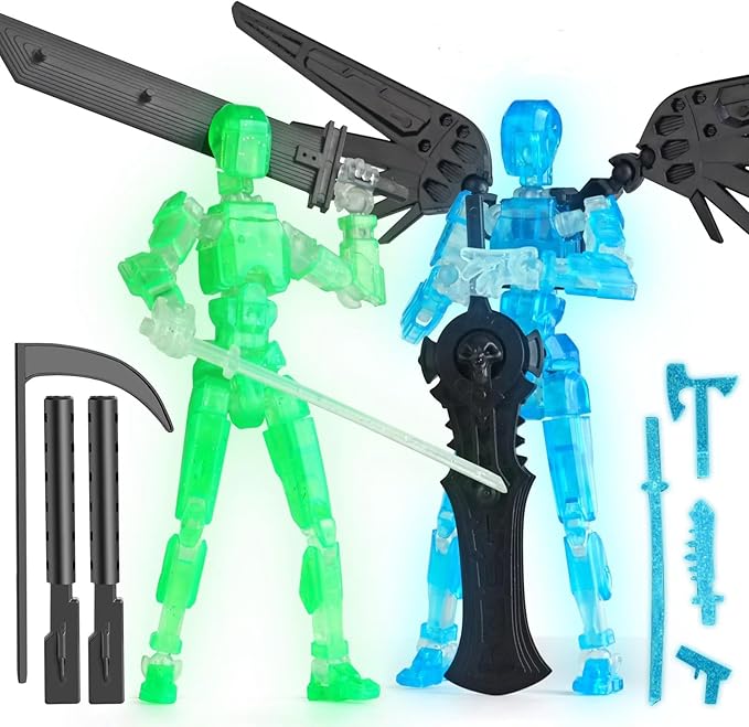 Luminous T13 Action Figure Set, 2PCS Titan 13 Robot Action Figure 3D Printed T13 Action Figure Articulated, Lucky 13 Gift for Collectors Desktop Decorations, Grow in The Dark Blue & Green