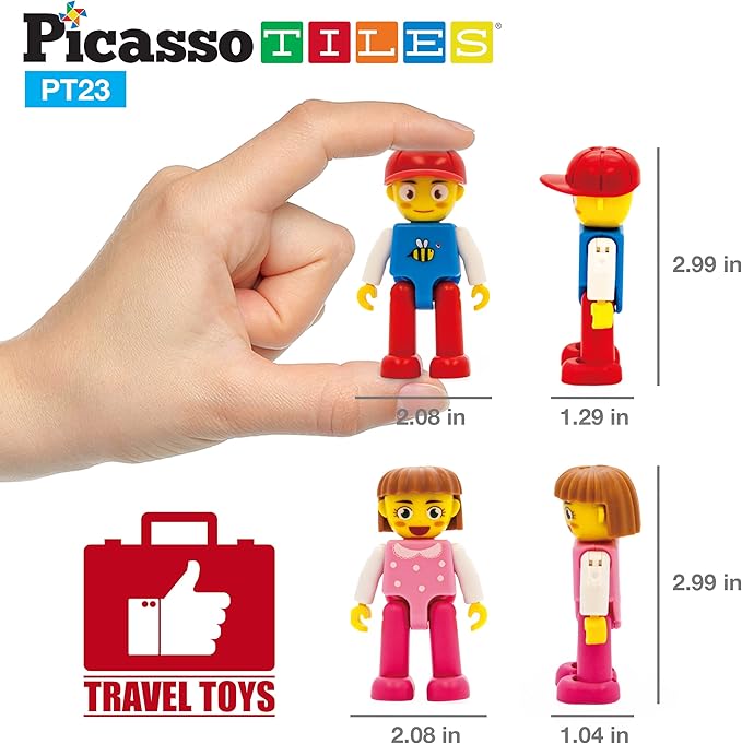 PicassoTiles Magnetic Car Play Set with Action Figures for Kids 3+ - STEM Building Block Vehicle Toy