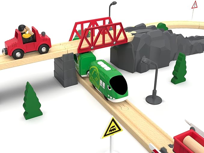 Toy Train Set for Wooden Tracks, Battery Operated Train for Toddlers, Motorized Train with Dinosaur Train for Kids, Electric Train Toy Compatible with Thomas & Friends, Brio