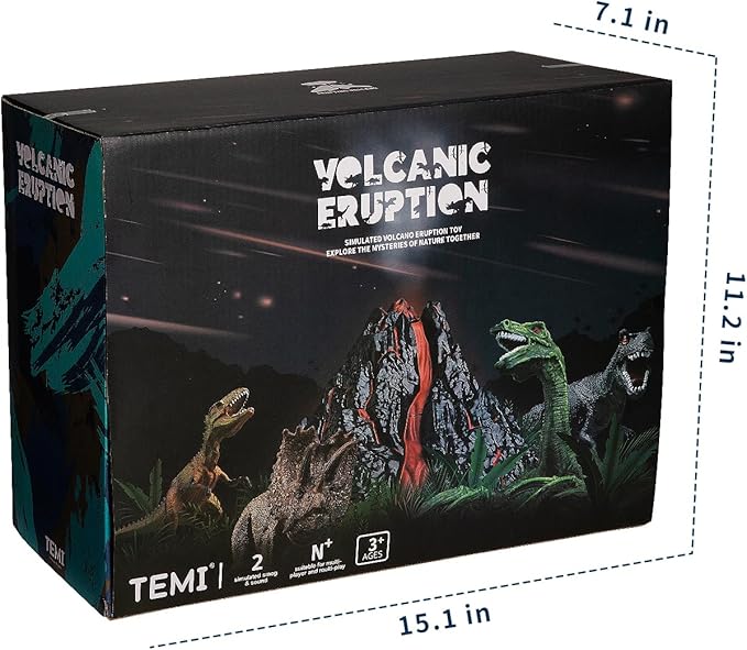 TEMI Dinosaur Toys with Simulation Volcano for Kids 3-5 Years, Toddlers Dinosaur Figures and Large Play Mat for Boys and Girls, Gifts for Preschool Toddlers (Size 63x63 in)