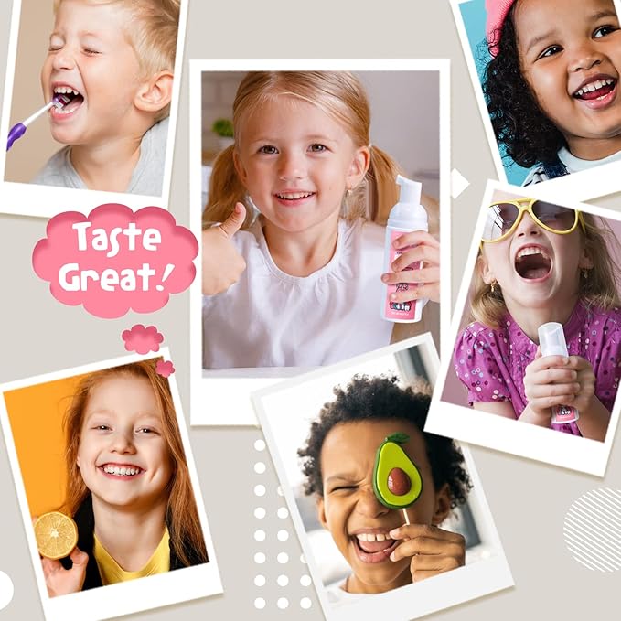 NOHOO Kids Foam Toothpaste with Fruit Flavor,Fluoride Free Natural Formul, Foam Toothpaste for Electric Toothbrush,Suitable for Toddler's Oral Cleaning and Cavity Prevention (2PCS Peach)