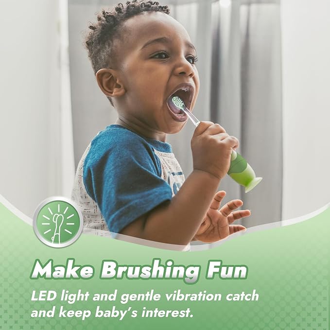 Papablic Toddler Sonic Electric Toothbrush for Ages 1-3 Years, Baby Electric Toothbrush with Cute Dino Cover and Smart LED Timer, 4 Brush Heads (Max)