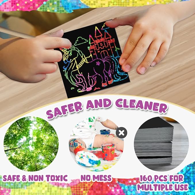 ZMLM Rainbow Scratch Art Paper Mini Note for Kids Gifts Ages 4-8 Bulk Craft Supplies for Teen Girls Boys Easter Basket Stuffers Birthday Classroom Party Games Toy Valentines Day Gift(Holographic