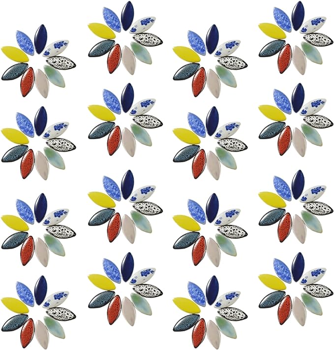 Red Petal Ceramic Tiles Mosaic Tiles, Bulk Ceramic Mosaic Pieces Stepping Stone Crafts Making Supplies for Home Outdoor Floor Vase Tabletop Decoration - 70pcs