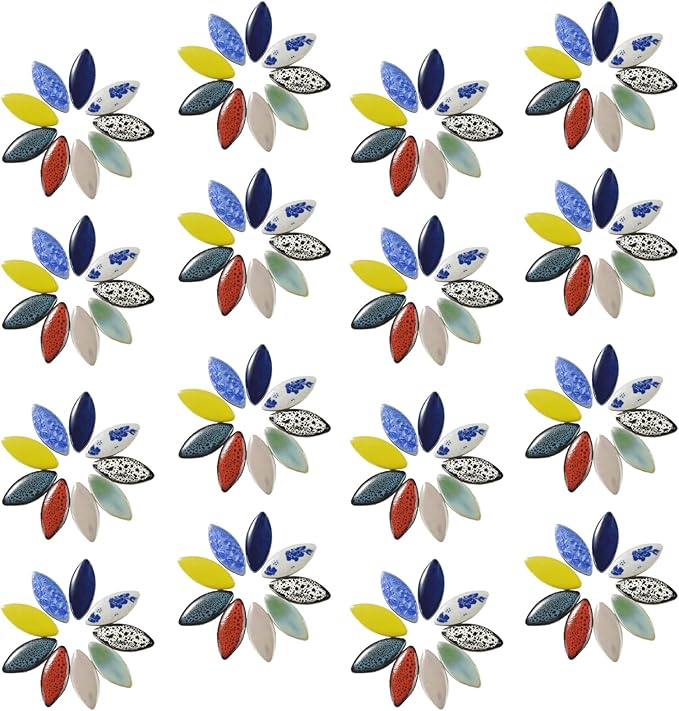 70 Pcs Petal Ceramics Mosaic Tiles for Crafts, Stained Ceramics Mosaic Supplies, Flower Leaves Mosaic Ceramics Pieces Kit for DIY Crafts Plates Picture Frames Home Decorations - Green