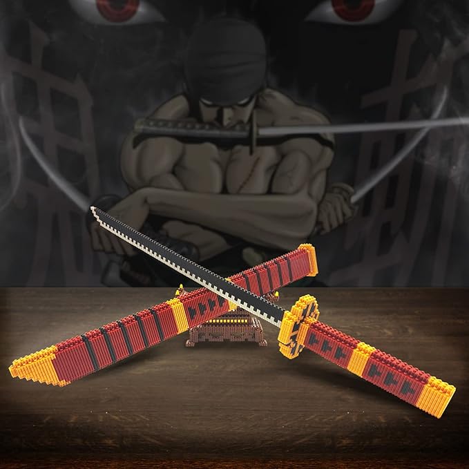 Cosplay Anime Swords Building Blocks, 22.8in One Piece Yamato Roronoa Zoro Katana Sword Building Set with Scabbard & Stand, Demon Slayer Samurai for Kid(1000+PCS)