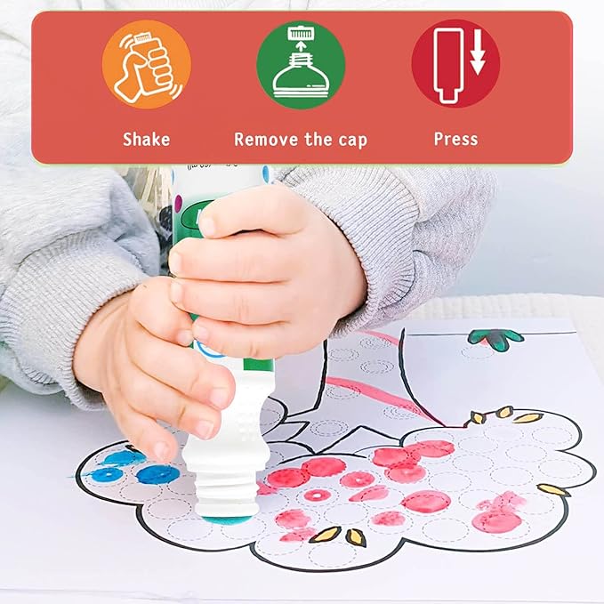 Dot Markers for Toddlers Activities and Kids 12 Colors Washable Bingo Daubers, Dot Art, Toddler Art and Crafts, Bingo Markers and Includes a Free Dotting Markers Activity Book