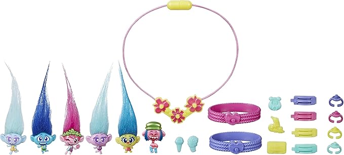 DREAMWORKS TROLLS Tiny Dancers Greatest Hits, 6 Collector Figures, Necklace, 2 Bracelets, and More, Toy Inspired by Trolls World Tour