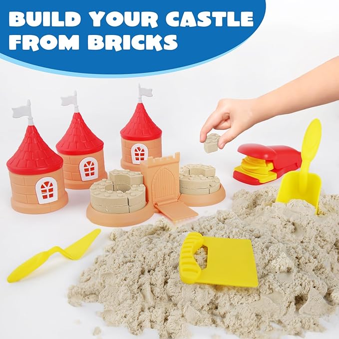 CICIPLAY Play Sand Construction Set, 1.7lbs Moldable Sand Sensory Toys with Brick Mold, Building Toys, Gifts for Boys Girls Age 3-8 (Castle)