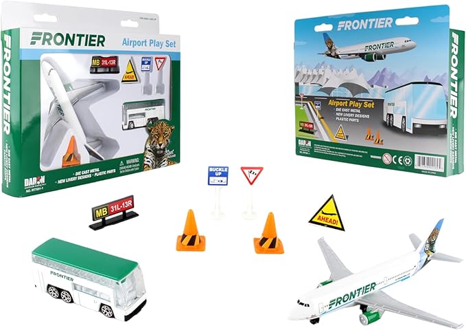 Daron Frontier Airlines Spot The Jaguar Airport Playset with Die-Cast Metal Model Airplane with Plastic Parts, Cars and Transportation Toys for Kids Ages 3+