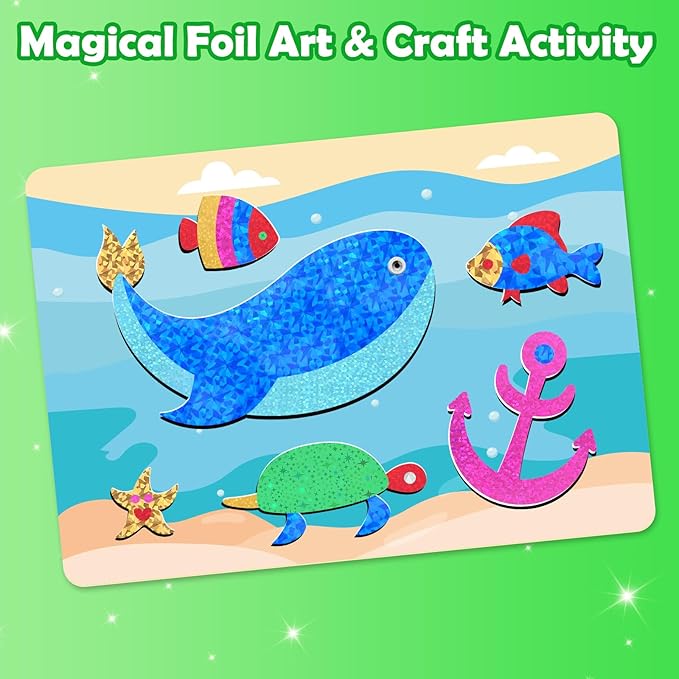 ZMLM Foil Art Kit for Kids - Arts Crafts Fun Mess Free Activity, Gifts for Ages 4 5 6 7 8 9 Girls Boys, Crafts for Kids Creative Birthday Easter Valentines Gifts Toys (Dinosaur & Animal)
