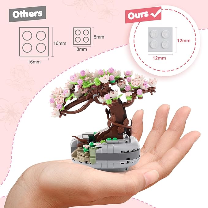 Cherry Blossoms Celebration Gift, Buildable Floral Display for Creative Kids, Spring Flower Room Decor or Office Art, Spring Flower Gift for Girls and Boys Aged 6 and Up