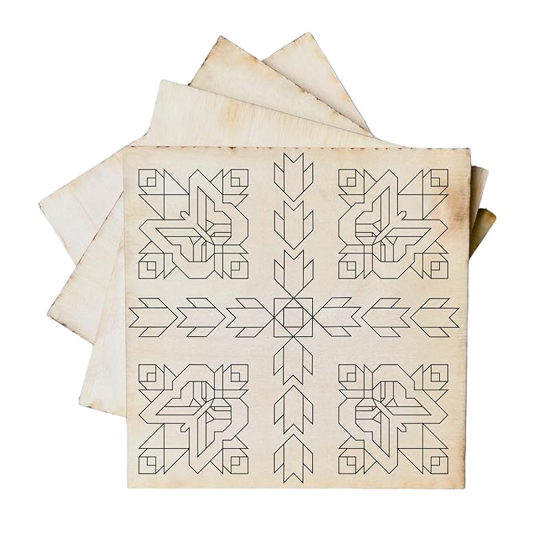 Set of 4 Mini Quilt Block Pattern, Wood Barn Star DIY Kits for Adults, Tiny Wall Hanging Do It Yourself Painting Craft Kit (4 Butterfly's)