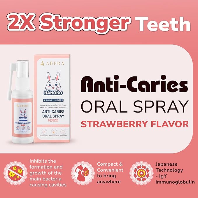 Abera Anti-Caries Kids Oral Spray, Kids Toothpaste Helper for Cavity Repair & Fresh Breath, Use for Newborn to Preschooler, Fluoride Free Toddler Toothpaste Helper, Strawberry Flavor 1.35 fl Oz