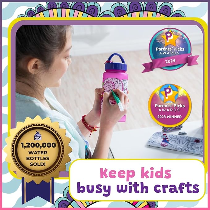 PURPLE LADYBUG Decorate Your Own Water Bottle for Girls Craft Set - Gifts for 6 Year Old Girl, 10 9 8 7 Year Old Girl Gifts, Fun Coloring Crafts for Girls Ages 6-8, School Water Bottles for Kids