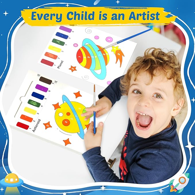 Water Coloring Books for Toddlers - Easter Basket Stuffers Watercolor Paint Book Drawing Art Paper for Kids Mess Free Craft Supplies kit Toy for Age 3 4 5 6 Valentines Birthday Gift(Planet)