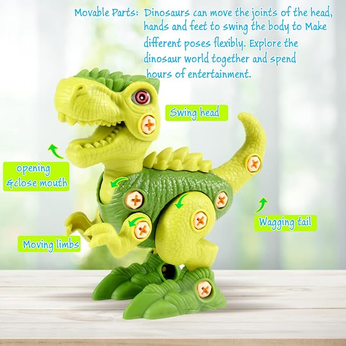 FREE TO FLY Dinosaur Toys for 3 4 5 6 7 8 Year Old Girls Boys: Take Apart Dinosaur Toys for Kids 3-5 5-7 STEM Building Construction Kids Toys with Electric Drill Dino Toys Birthday Gifts