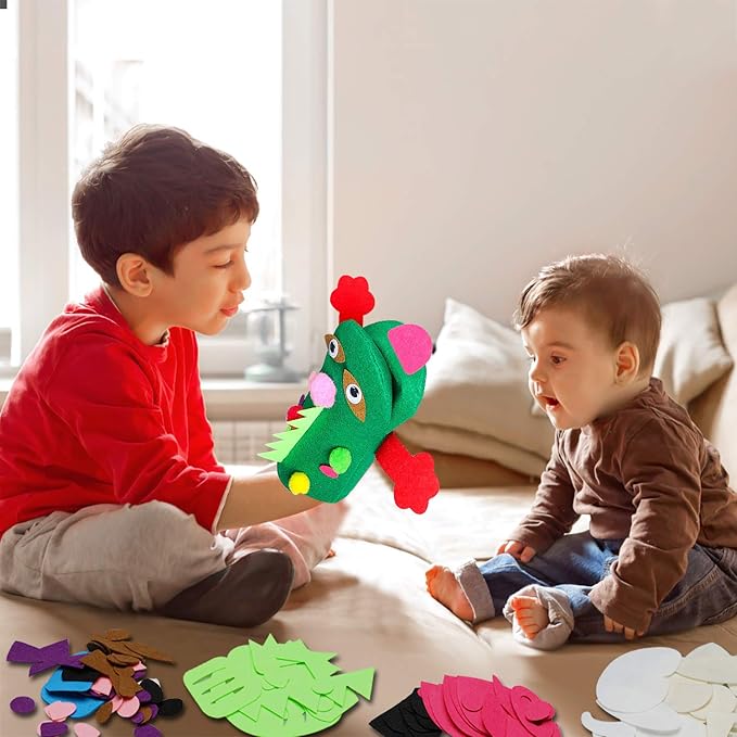 WATINC 12Pcs Hand Puppet Making Kit for Kids Art Craft Felt Sock Puppet Toys Creative DIY Make Your Own Puppets Pompoms Storytelling Role Play Party Supplies Christmas Gift for Girls Boys