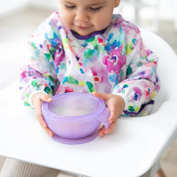 Bumkins Baby Bowl, Silicone Feeding Set with Suction for Baby and Toddler, Includes Spoon and Lid, First Feeding Set, Training Essentials for Baby Led Weaning for Babies 4 Months Up, Purple Jelly