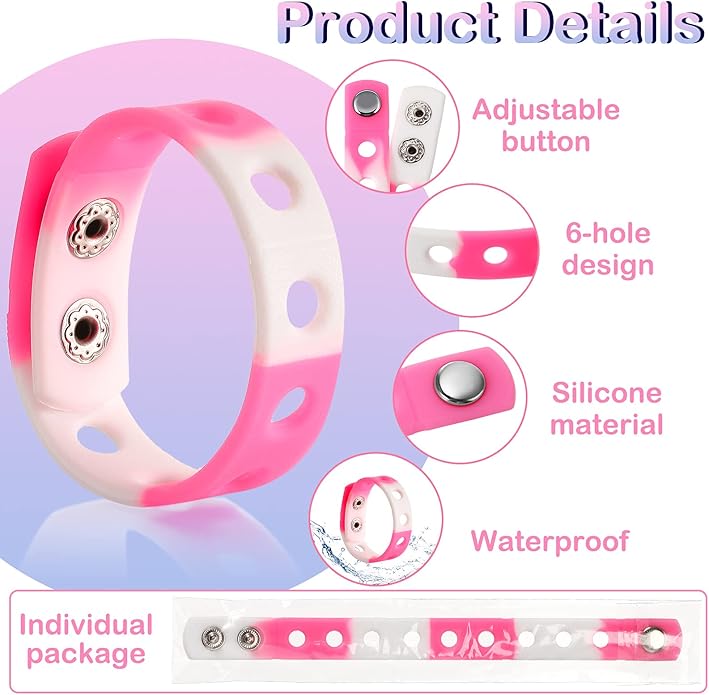 MTLEE 12 Pieces Silicone Wristbands Adjustable Rubber Bracelets Colorful Cute Charm Bracelets with Holes for Shoe Charm Boys Girls Birthday Party Award