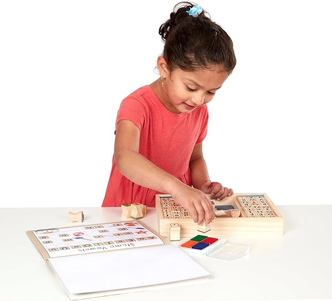 Melissa & Doug Deluxe Letters and Numbers Wooden Stamp Set ABCs 123s With Activity Book, 4-Color Stamp Pad ABC Stamps, Kids Arts & Crafts, Letter Stamps, For Kids Ages 4+ - FSC-Certified