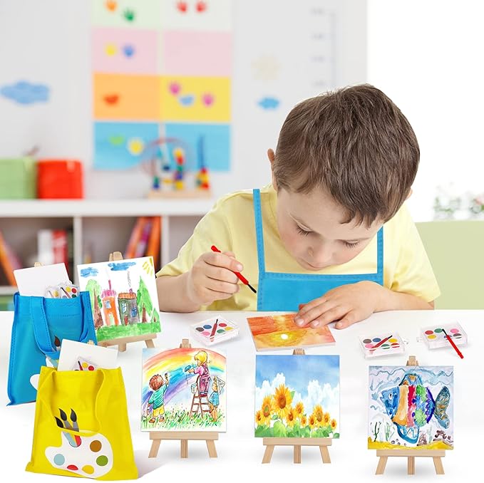 DreamdaMoonnly Watercolor Painting Supplies Set of 12 Mini Painting Kit - Mini Paint Set Canvas with Easel Tote Bags Aprons - Kids Painting Set Art Party Favors for Kids Birthday